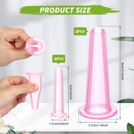 Threlaco 4 Pcs Facial Cupping Set Silicone Massage Cups Vacuum Cupping Cups for Face and Eye Cupping Massage Cups Facial Cupping Sets Facial Care, Anti Aging Beauty Tool for Face Eyes(Pink)