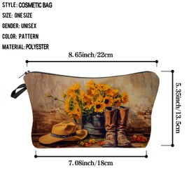 Livel lhood Floral Western Boots Print Makeup Bag Western Cowboy Hat Small Organizer Bag Zipper Pouch Cowboy Style Oil Painting Cosmetic Bag Present for Women Friends