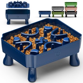 UPSKY Slow Feeder Dog Bowl, 2-in-1 Raised Dog Bowl with Anti-Choking Maze Puzzle, 2-6 Cups Pet Food for Small & Medium Breeds, Interactive Pet Feeder to Slow Eating, Reduce Boredom Blue