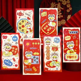 Chinese New Year Red Envelopes 2025-6 pcs Snake Year Red Packets, Lucky Money Envelopes, Hong Bao for Spring Festival, Year of the Snake 2025 Red Pocket, Lunar New Year Wedding Gifts.