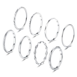 YADOCA 8Pcs 1MM 2MM Stainless Steel Rings for Women Men Minimalist Fashion Dainty Plain Thin Knuckle Stacking Midi Thumb Rings Stackable Statement Band Rings Set Silver Tone Size 8