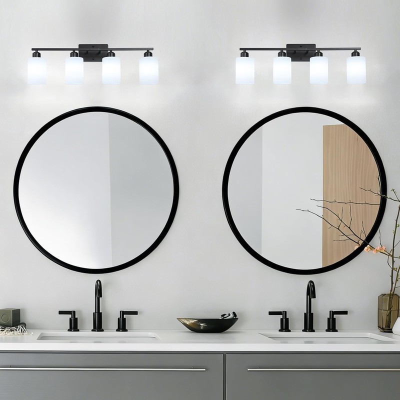 SOTTAE 4-Light Bathroom Vanity Lights, Modern Vanity Lighting with Milky