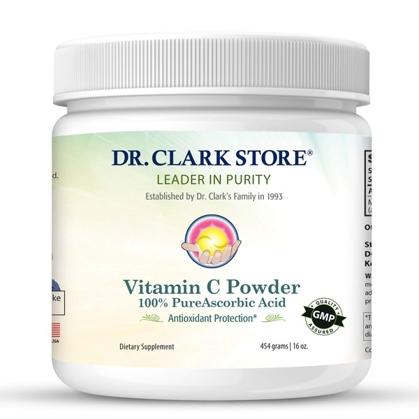 DrClark Vitamin C Powder Ascorbic Acid - Immune Support Supplement, Gluten Free, Potent antioxidant, Supports Brain Function, Promotes Tissue Formation and Repair, 454gm | 16oz