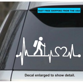 7” White Heartbeat Hiker Lifeline Monitor Decal Sticker Perfect for Yeti Cup