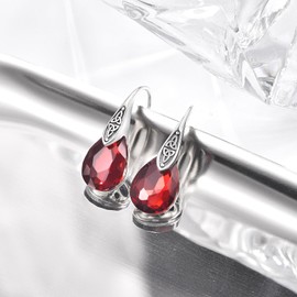 Granet Earrings 925 Sterling Sliver January Birthstone Earrings Celtic Knot Drop Earrings Granet Jewelry Birthday Gifts for Women