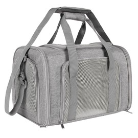 Top tasta Cat Dog Carrier for Small Medium Cats Puppies up to 20 Lbs, TSA Airline Approved Carrier Soft Sided, Collapsible Travel Puppy Carrier - Grey Carrier (M, Grey)