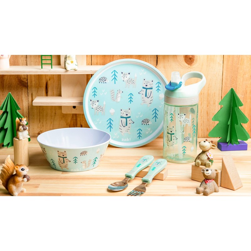 Zak Designs 5-Piece Dinnerware Set, Forest Friends - Durable Plastic