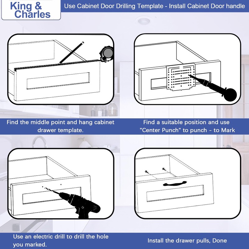 King&Charles Multi Cabinet Hardware Template with Center Punch, Cabinet/Drawer Handle