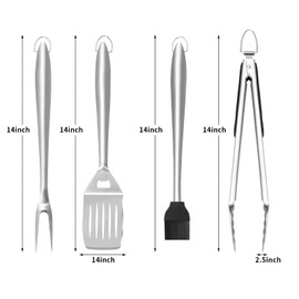Four Seasons BBQ Tools Grill Tools Set 4pc Stainless BBQ Accessories with Spatula, Fork, Brush & BBQ Tongs Grilling Cooking Gifts