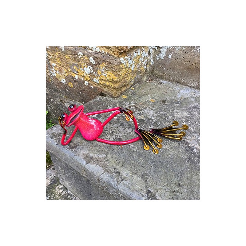 Red Chilled Out Lying Down Relaxing Frog Enamelled Metal Art