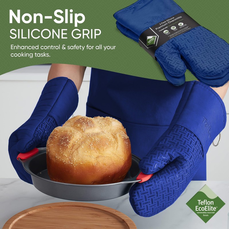 Xlnt Extra Long Oven Mitts (Blue) | Teflon EcoElite Water