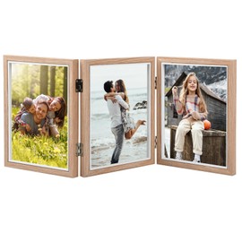 Ehuihuan Wooden Picture Frame, Double Collage Photo Frame, Picture Frame, 3 Pictures, Picture Frame Collage with Hinge, Triple, Wooden Picture Frame for Office, Wedding, Family (8 Inch / 22.8 cm /