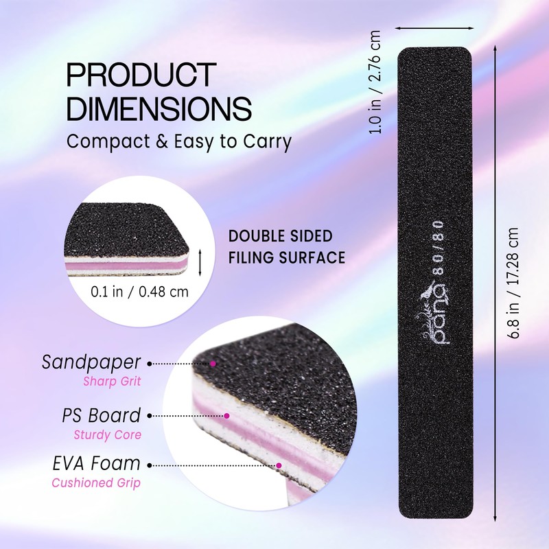 Professional Nail Files Grit 80/80, Jumbo Size Black/Pink Rectangle (50pcs
