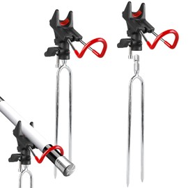 VEGOATY Fishing Rod Holder: Pack of 2 Universal Fishing Rod Stand Stainless Steel 360° Adjustable for Shore Fishing (Black)
