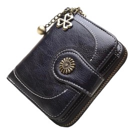 Round Sheep fas11 Mini Wallet, Bifold Ladies, Compact, Leather, Present, Adult, Cute, Small, black