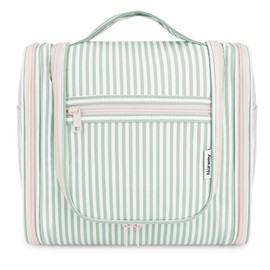 Narwey Striped Hanging Travel Toiletry Bag for Women, Travel Bag for Toiletries, Makeup Bag Organizer Cosmetic Bags Make Up Bags for Women (Mint Green Stripe)