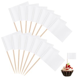 100 Pack Toothpick Flags Blank Flag Toothpicks Food Labels for Party Buffet Cupcake Topper Sticks Food Tags Party Buffet Cheese Labels for Charcuterie Board Food Buffet Labels Cocktail Picks, White