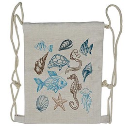 Ambesonne Hipster Drawstring Backpack, Underwater Marine Life, Sackpack Bag