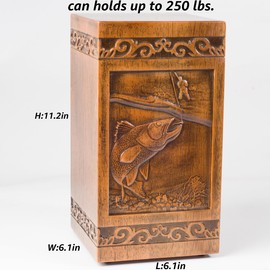 ZDYUEPING Wooden Cremation Urn for Human Ashes, Adult, Male/Female, Large, Design, 250 lbs Capacity (Walnut Wood Color, 250LBS, Fishing)