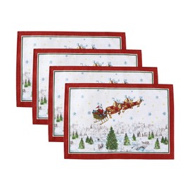 Elrene Home Fashions Santa’s Snowy Sleighride Fabric Placemats, Christmas Table Decor, 13" W x 19" L, Set of 4 Multicolor