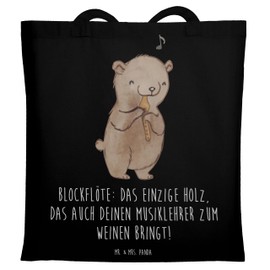 Mr. & Mrs. Panda Carry Bag Recorder Humour Gift Saying Bass Recorder Soprano Recorder Learning Jute Bag Swimming Bag Alto Recorder Pianos Tenor Recorder Fabric Bag Shopper, black, Hand Drawn
