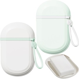 2Pcs Travel Soap Case, Waterproof Soap Box Leakproof Soap Dish with Lid White & Green Soap Case for Shower Travel School Gym