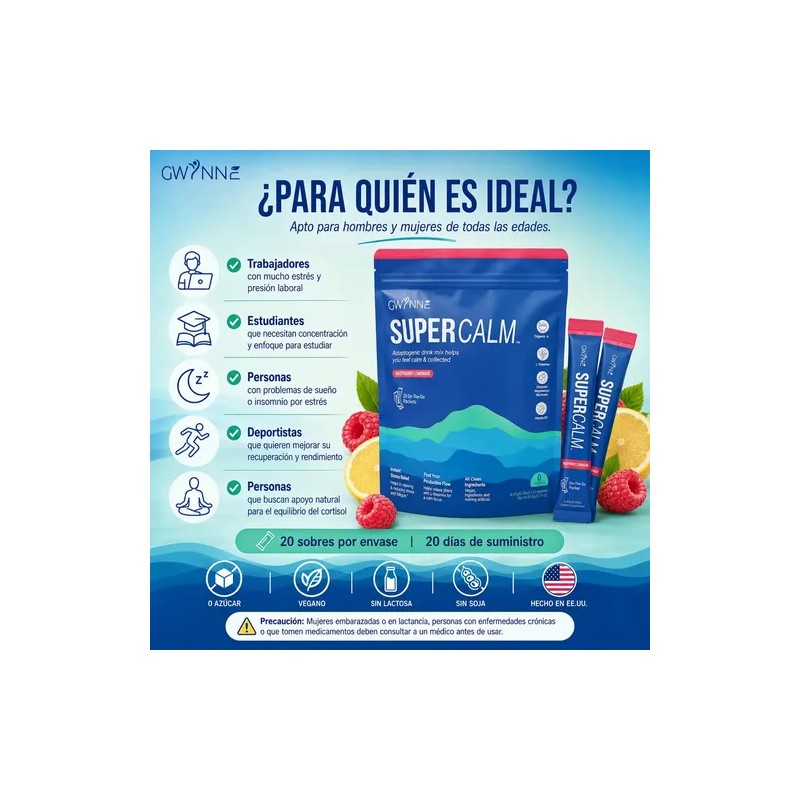 Gwynne Supercalm Polvo Nutricional Rico Complejo Magnesio Teanina Sobres