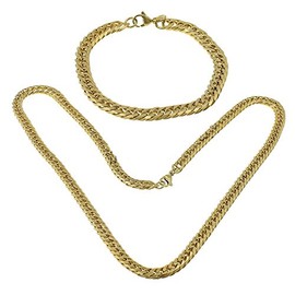 ICYROSE Men's Fashion Gold Plated Stainless Steel Rope Chain Necklace & Bracelet Set 439701 14