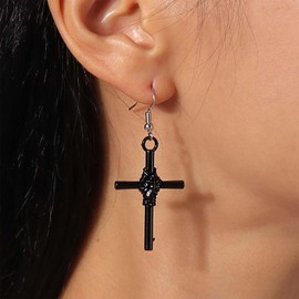 Inilbran Boho Cross Earrings Vintage Cross Drop Earrings Black Cross Religious Earring Gothic Cross Jesus Earrings for Women and Girls, Zinc