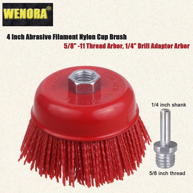 WENORA Abrasive Filament Nylon Bristle Cup Brush, 4" Nylon Cup