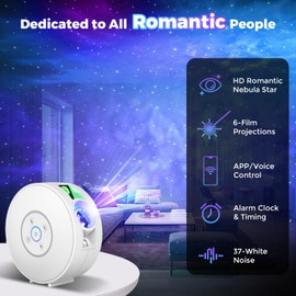 Smart Star Light Projector,Galaxy Projector with 6 Projection Slide,Smart APP & Voice Control Rotatable Galaxy lamp with 24H Timer and 37 White Noises Cloud Light Gift for Kids Room Decor(White)