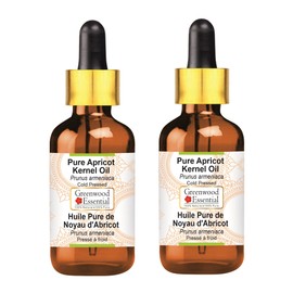 Greenwood Essential Pure Apricot Kernel Oil (Prunus Armeniaca) with Glass Dropper Natural Therapeutic Quality Cold Pressed (Pack of Two) 100 ml x 2 (6.76 oz)