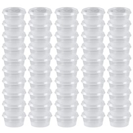 OULIGET Plastic Souffle Cups,Disposable Clear Leak Proof Sauce Cup With Hinged Lid,Used for Various Sauces,Food Samples,Storage Crafts,2 OZ,Circular 50 Pieces.