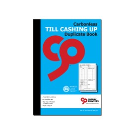 Cherry | Carbonless NCR Till Cashing Up Duplicate Book | A5 Size | 50 Sets | Perforated Top Copy | Stitched & Bound | Eco-Friendly Carbon Balanced Paper