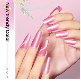 MIZHSE Cat Eye Gel Nail Polish, Ceramic Magnetic Gel Polish with Magnet Stick, Crystal Shimmer Pink Colors Nail Gel Soak Off Nail Art Salon Home Gift for Women 12mL