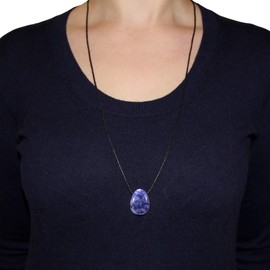 Morella Fabric Necklace, 80 cm, with Gemstone Drop Pendant, in Jewellery Bag, None