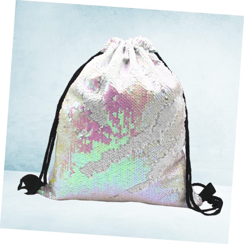 SHOWERORO Sequin Sackpack Drawstring Backpack Women Tote Bag Polyester Storage
