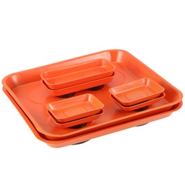SEUNMUK 8 Pack Orange Magnetic Parts Tray Set, Stainless Steel Rectangle Magnetic Tray Holder for Socket Screw, Nuts, Bolts, Metal Parts, 11.4 x 10 Inch, 5.9 x 2.6 Inch and 3.7 x 2.5 Inch