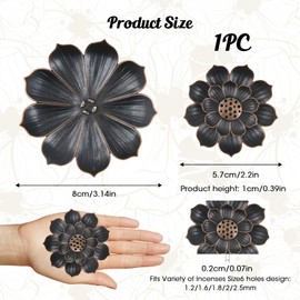 Lotus Incense Holder Burner with 5 Holes & Removable Ash Catcher, Premium Zinc Alloy Stick Incense Stand for Home Living Room Bedroom, Decorative Aromatherapy Incense Burning Bowl (Copper Lotus)