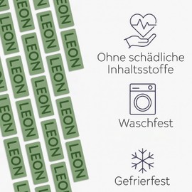 Namensaufkleber – 156 Mini personalisierte Etiketten für Stifte, Kleidung, Brotdose, Schule & Kita – wasserfest & spülmaschinenfest – BPA-frei – Labelino (Moosgrün)