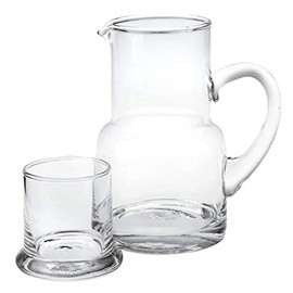 Badash Long Island Crystal Pitcher Set - 2-Piece 24 oz. Mouth-Blown Lead-Free Crystal Glass Carafe with 6 oz. Glass Set - Perfect Bedside or Desktop Water Pitcher