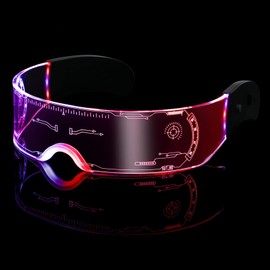 Jinnal Cyberpunk Luminous Glasses, Future, 7 Colors, LED Glasses, Party Glass, Cosplay, Sorry, Sunglasses, Mirai Glasses, Funny Glasses, Photography Prop, 11 Modes (A Cyberpunk)