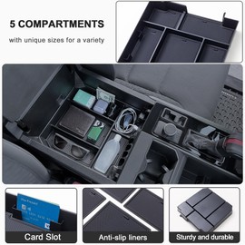 TOPINSTALL 2026 Full Size Console Organizer Compatible with 2022-2026 Toyota Tundra/Sequoia 2023-2026, Plastic Armrest Storage Box Tray with Non-Slip Inserts (Not for the Console with Safe)
