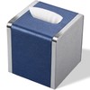 Blue Tissue Box Cover Square with Magnetic Closure, PU Leather