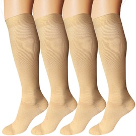DDOBB 4 Pairs of Compression Stockings for Men and Women, Support Stockings, Compression Socks, Support Socks, Travel Socks for Flight Sports Running Cycling, Skin colour x 4