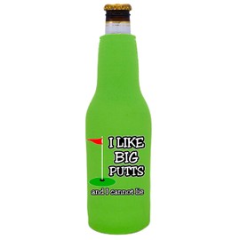 I Like Big Putts and I Cannot Lie Beer Bottle Coolie With Opener (Bright Green)