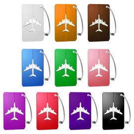 AIEX 10pcs Luggage Tags, Travel Bag Tags Luggage Labels for Suitcases Waterproof Handbag Baggage Tags with Name ID Card, Aluminium Alloy Luggage Tag Set Holders with Stainless Steel Loops(10 Colors）