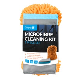 Simply Auto Microfibre Car Wash Cleaning Kit, 1 x Microfibre Noodle Sponge, 2x Microfibre Cloths for Washing, Drying, Polishing (Lint and Scratch Free), Orange