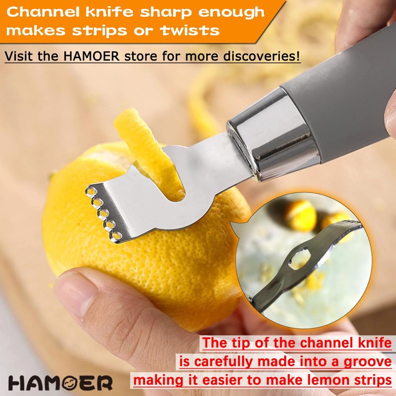 HAMOER Citrus Lemon Zester & Channel Knife Tool for Kitchen