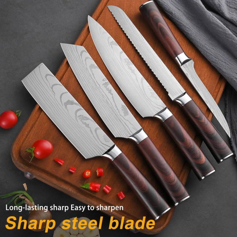 Multi-Purpose High Quality Kitchen Knives Set Stainless Steel Santoku Chef